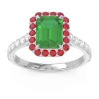 Emerald Ring In Palladium With Ruby And Lab Diamond Maragata Emerald Halo Ring
