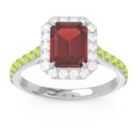 Garnet Ring In 18k White Gold With Diamond And Peridot Maragata Emerald Halo Ring