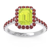 Peridot Ring In Palladium With Garnet Maragata Emerald Halo Ring