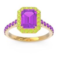 Amethyst Ring In 14k Yellow Gold With Peridot Maragata Emerald Halo Ring
