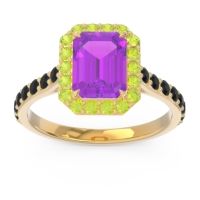 Amethyst Ring In 14k Yellow Gold With Peridot And Black Onyx Maragata Emerald Halo Ring
