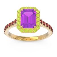Amethyst Ring In 14k Yellow Gold With Peridot And Garnet Maragata Emerald Halo Ring