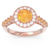 Citrine Ring In 14K Rose Gold With Diamond Yojana Round Halo Ring