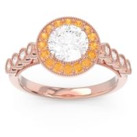 Lab Diamond Ring In 14K Rose Gold With Citrine Yojana Round Halo Ring