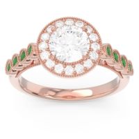 Lab Diamond Ring In 14K Rose Gold With Diamond And Emerald Yojana Round Halo Ring