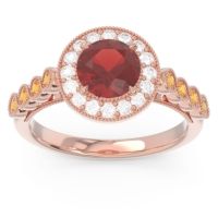 Garnet Ring In 14K Rose Gold With Diamond And Citrine Yojana Round Halo Ring