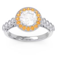 Lab Diamond Ring In 14k White Gold With Citrine Yojana Round Halo Ring