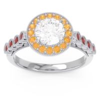 Lab Diamond Ring In 14k White Gold With Citrine And Garnet Yojana Round Halo Ring