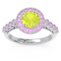 Peridot Ring In 14k White Gold With Pink Tourmaline Yojana Round Halo Ring