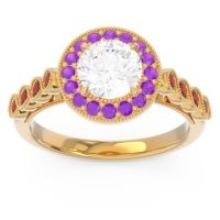 Lab Diamond Ring In 14k Yellow Gold With Amethyst And Garnet Yojana Round Halo Ring