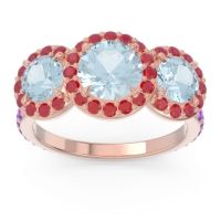 Aquamarine Ring In 14K Rose Gold With Ruby And Amethyst Abhra Round Three-stone Ring
