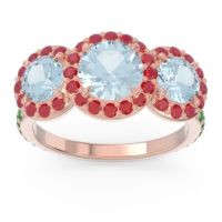 Aquamarine Ring In 18K Rose Gold With Ruby And Emerald Abhra Round Three-stone Ring