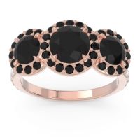 Black Onyx Engagement Ring In 18K Rose Gold With Diamond - Abhra Round Three-stone Ring