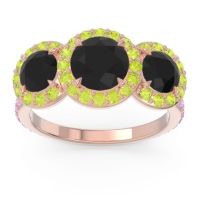 Black Onyx Ring In 18K Rose Gold With Peridot And Pink Tourmaline Abhra Round Three-stone Ring
