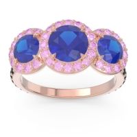 Lab Blue Sapphire Ring In 18K Rose Gold With Pink Tourmaline And Black Onyx Abhra Round Three-stone Ring