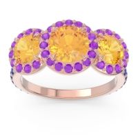Citrine Ring In 14K Rose Gold With Amethyst And Blue Sapphire Abhra Round Three-stone Ring
