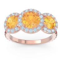 Citrine Ring In 14K Rose Gold With Aquamarine And Garnet Abhra Round Three-stone Ring