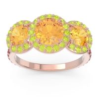 Citrine Ring In 14K Rose Gold With Peridot And Ruby Abhra Round Three-stone Ring