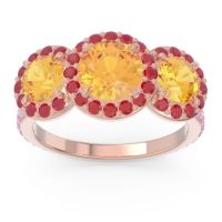 Citrine Ring In 18K Rose Gold With Ruby And Pink Tourmaline Abhra Round Three-stone Ring