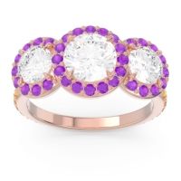 Diamond Ring In 18K Rose Gold With Amethyst And Citrine Abhra Round Three-stone Ring