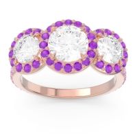 Diamond Ring In 14K Rose Gold With Amethyst And Pink Tourmaline Abhra Round Three-stone Ring