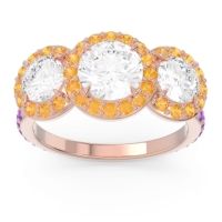 Diamond Ring In 18K Rose Gold With Citrine And Amethyst Abhra Round Three-stone Ring