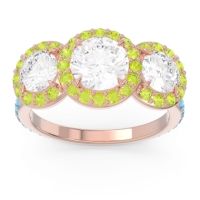 Diamond Ring In 18K Rose Gold With Peridot And Swiss Blue Topaz Abhra Round Three-stone Ring