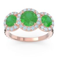 Lab Emerald Ring In 18K Rose Gold With Aquamarine And Black Onyx Abhra Round Three-stone Ring