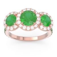 Lab Emerald Ring In 18K Rose Gold With Lab Diamond And Emerald Abhra Round Three-stone Ring
