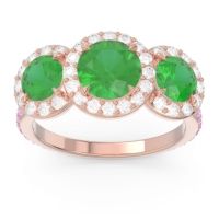 Emerald Ring In 14K Rose Gold With Diamond And Pink Tourmaline Abhra Round Three-stone Ring