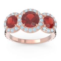 Garnet Ring In 18K Rose Gold With Aquamarine And Black Onyx Abhra Round Three-stone Ring