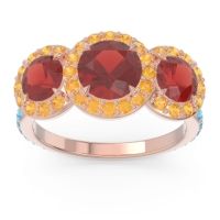 Garnet Ring In 18K Rose Gold With Citrine And Swiss Blue Topaz Abhra Round Three-stone Ring
