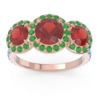 Garnet Ring In 18K Rose Gold With Emerald And Swiss Blue Topaz Abhra Round Three-stone Ring