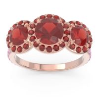 Garnet Ring In 14K Rose Gold With Pink Tourmaline Abhra Round Three-stone Ring