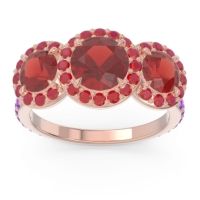Garnet Ring In 18K Rose Gold With Ruby And Amethyst Abhra Round Three-stone Ring