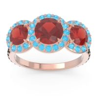 Garnet Ring In 18K Rose Gold With Swiss Blue Topaz And Black Onyx Abhra Round Three-stone Ring