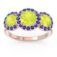 Peridot Ring In 14K Rose Gold With Blue Sapphire And Citrine Abhra Round Three-stone Ring