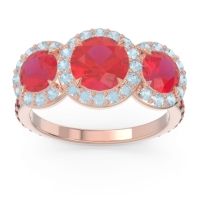 Lab Ruby Ring In 18K Rose Gold With Aquamarine And Garnet Abhra Round Three-stone Ring