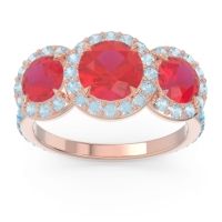 Lab Ruby Ring In 14K Rose Gold With Aquamarine And Swiss Blue Topaz Abhra Round Three-stone Ring