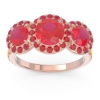 Lab Ruby Ring In 18K Rose Gold With Ruby And Citrine Abhra Round Three-stone Ring