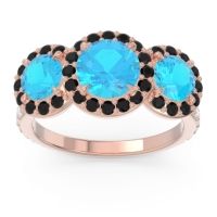 Swiss Blue Topaz Ring In 14K Rose Gold With Black Onyx And Lab Diamond Abhra Round Three-stone Ring