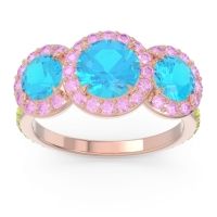 Swiss Blue Topaz Ring In 18K Rose Gold With Pink Tourmaline And Peridot Abhra Round Three-stone Ring