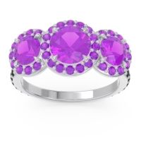 Amethyst Ring In 14k White Gold With Black Onyx Abhra Round Three-stone Ring