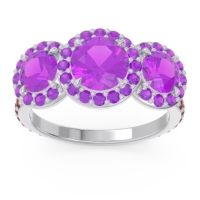 Amethyst Ring In 14k White Gold With Garnet Abhra Round Three-stone Ring