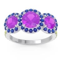 Amethyst Ring In 14k White Gold With Blue Sapphire And Peridot Abhra Round Three-stone Ring