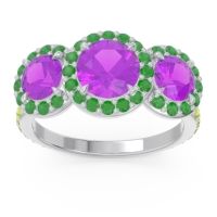 Amethyst Ring In 14k White Gold With Emerald And Peridot Abhra Round Three-stone Ring