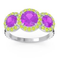 Amethyst Ring In 14k White Gold With Peridot And Black Onyx Abhra Round Three-stone Ring