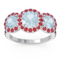 Aquamarine Ring In Palladium With Ruby And Black Onyx Abhra Round Three-stone Ring