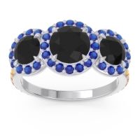 Black Onyx Ring In 14k White Gold With Blue Sapphire And Citrine Abhra Round Three-stone Ring