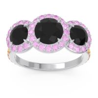 Black Onyx Ring In 14k White Gold With Pink Tourmaline And Citrine Abhra Round Three-stone Ring